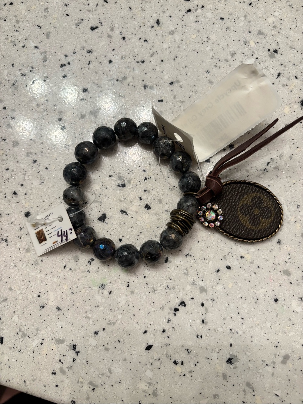 Black Beaded Stretch Bracelet with Sparkle Charm